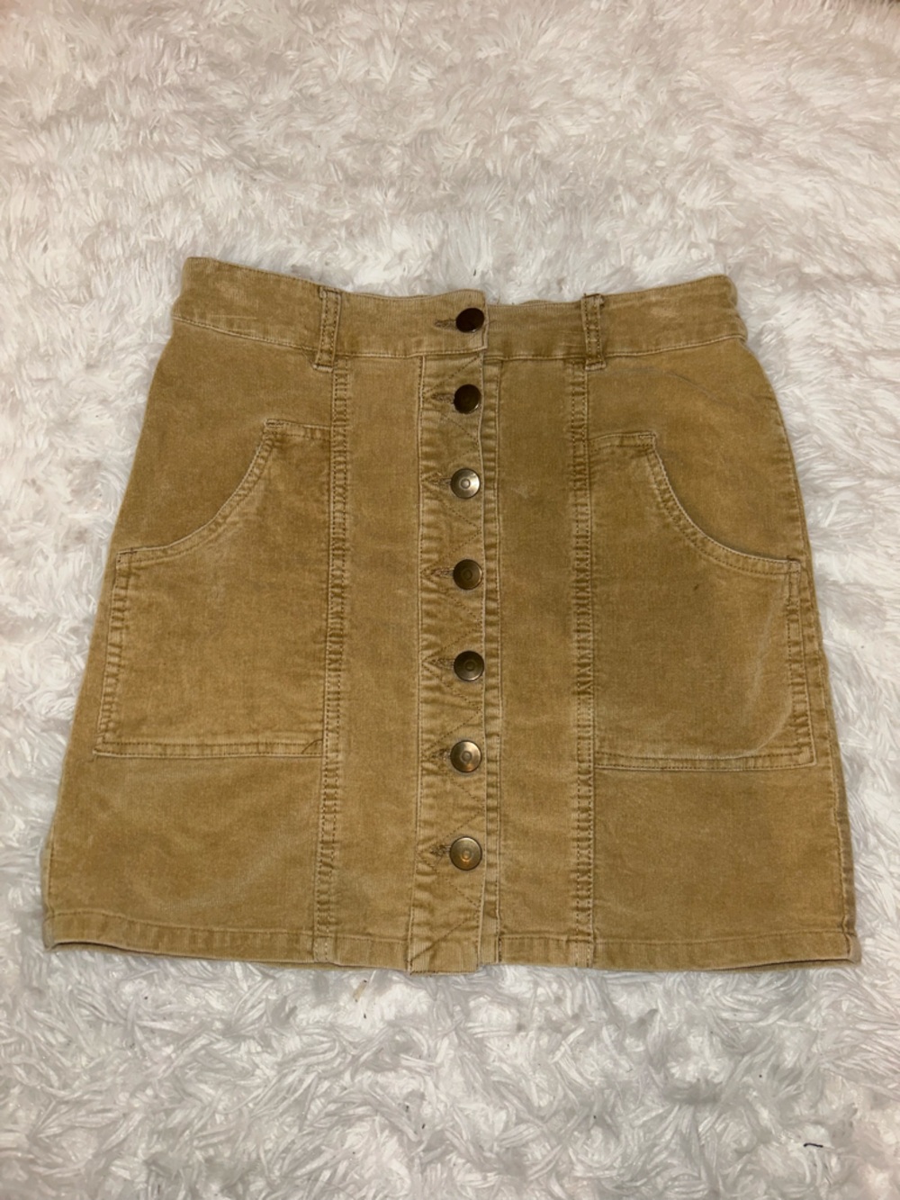 Altar’d State dark tan button up corduroy mini skirt size small